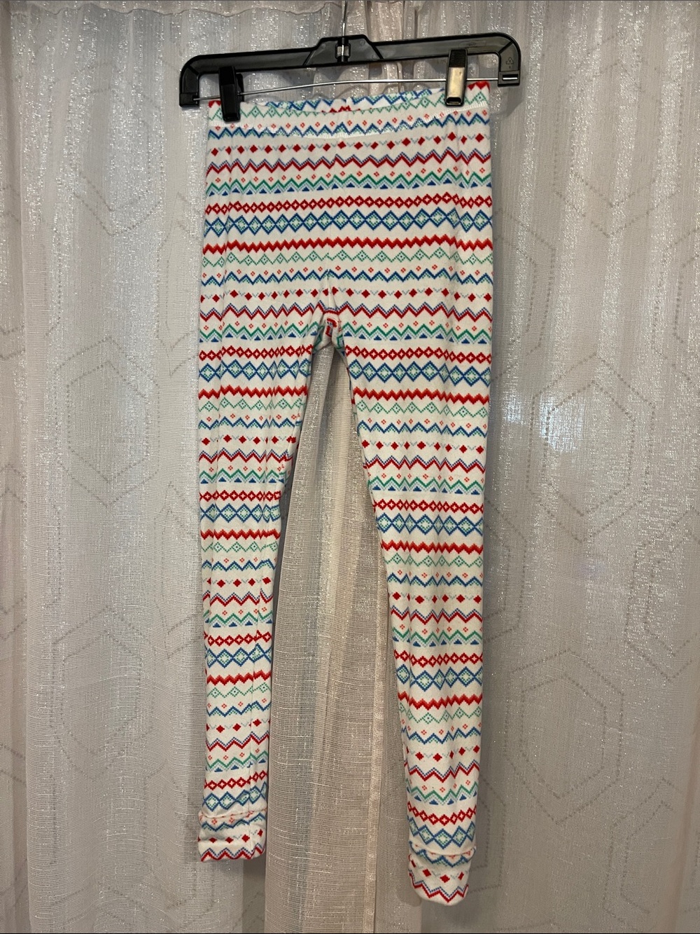Girls Fair Isle-Print Pajama Leggings - White with Red & Blue